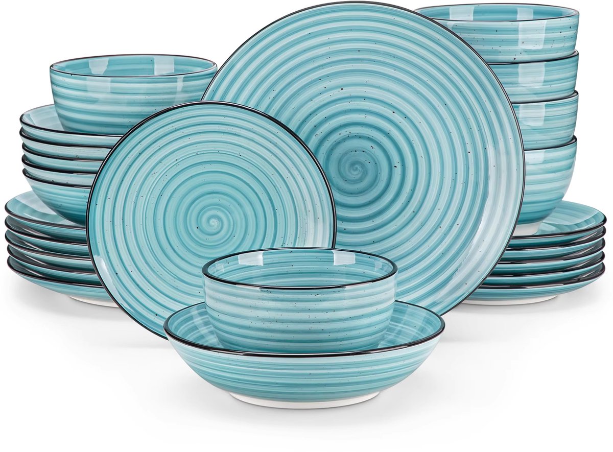 Luxe Serviesset – 24 delig – 6 persoons – Keramiek - Bordenset – Dinner platen – Dessertborden - Pastabord - Kommen - Blauw