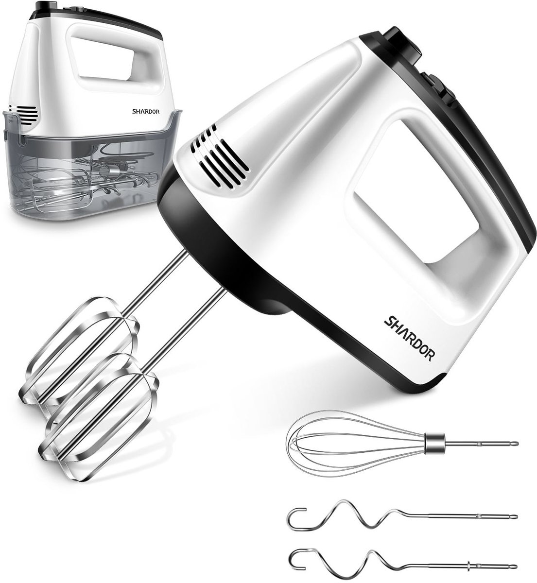 200W Handheld Mixer – 6 Snelheden – 5 RVS Accessoires voor Bakken en Mixen – Egg Beater, Whisk en Deeghaak - NEXSER