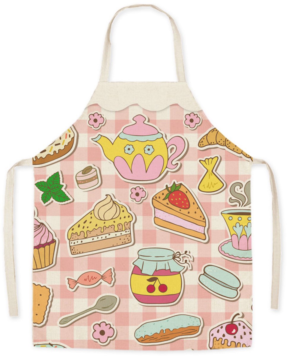 Kinderkeukenschort van linnen (roze cupcake)
