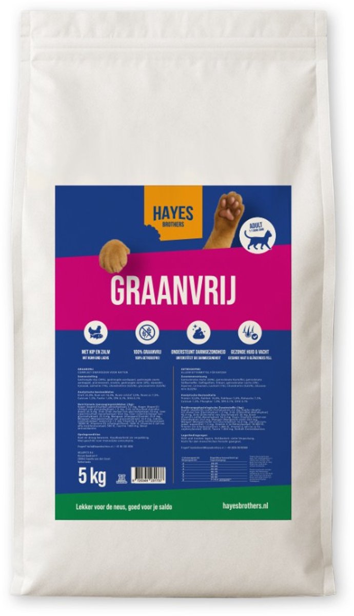 Hayes Brothers Graanvrij Kattenvoer 5kg – Droogvoer zonder Granen voor Volwassen Katten