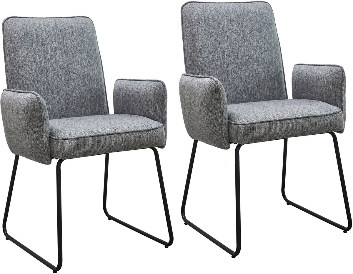 SVITA ALBA set van 2 eetkamerstoelen fauteuil - gestoffeerde stoel stoffen bekleding grijs