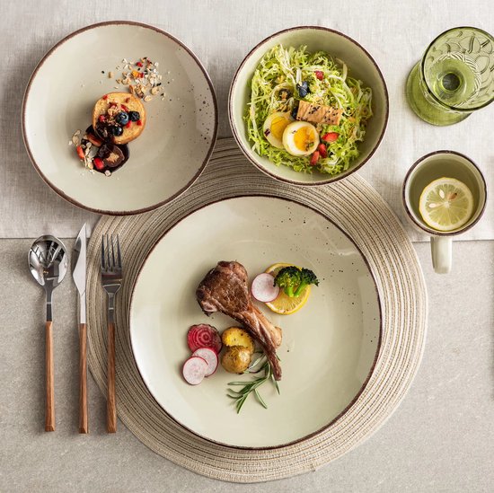 Luxe Serviesset - 48 delig - 12 persoons - Keramisch - Bordenset - Dinner platen - Dessertborden - Mokken - Kommen - Beige — afbeelding 2