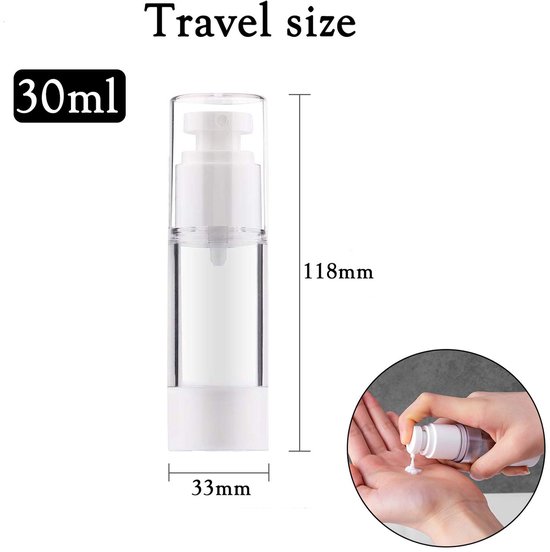 6-delige airless pompflacon - Navulbare lege transparante reislotionpomp/airless drukpompflacon voor foundation, serum en lotion (30 ml) van Merkloos — afbeelding 3