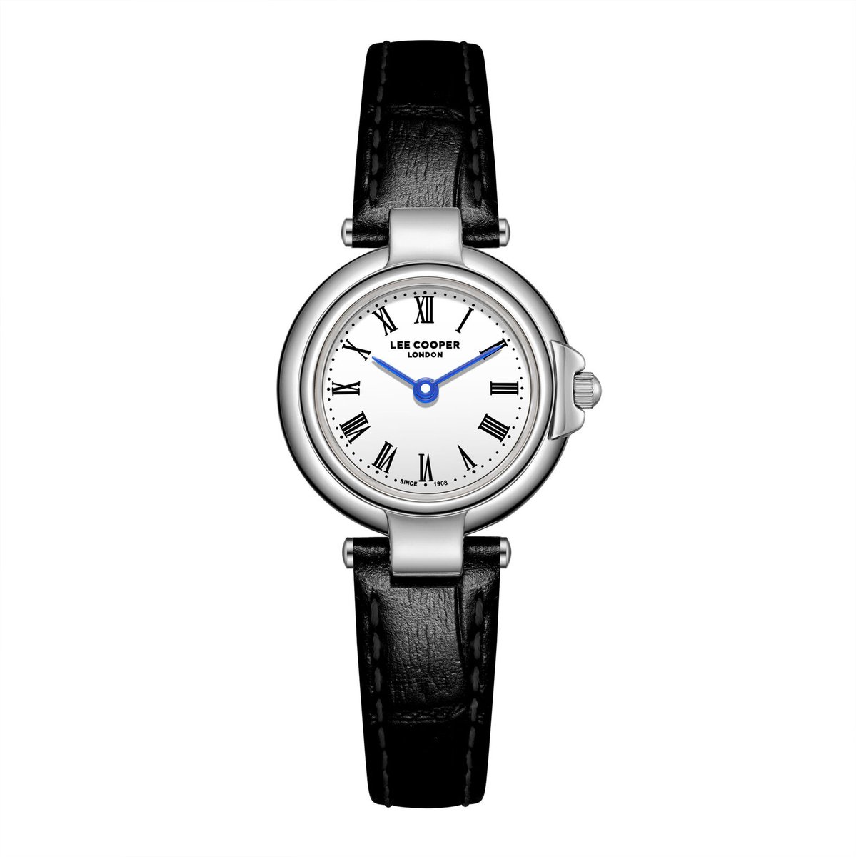 Lee Cooper LC08205.331 - Horloge - Polshorloge - Analoog - Dames - Vrouwen - Leren band - Metaal - Rond - Stippen - Romeinse cijfers - Zwart - Zilverkleurig - Wit - Donkerblauw