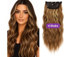 SassyGoods Haarextensies - Clip-In Extensies - Complete Set van 4 Hair Extensions - Bruin Blond Haar - Extensions Clip In - Golvende Haarverlenging - Haarstuk - Nep Haar - Nephaar - 50 cm