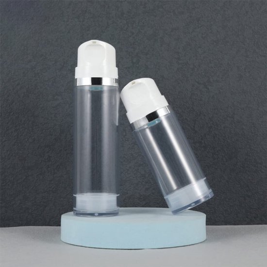 2 stuks lege vacuümpompflessen, hervulbare plastic vacuümpompflessen, reiscosmetische foundationcontainer, dispenser voor lotion, crème, etherische olie 100 ml van Merkloos — afbeelding 5