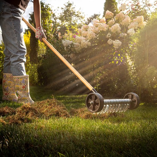KADAX bebouwer met wielen, cultivator met stalen kop, tuinklauw voor gazon, handmatige verticuteermachine, gazonbeluchter, verticuteermachine (met steel) van KADAX — afbeelding 4