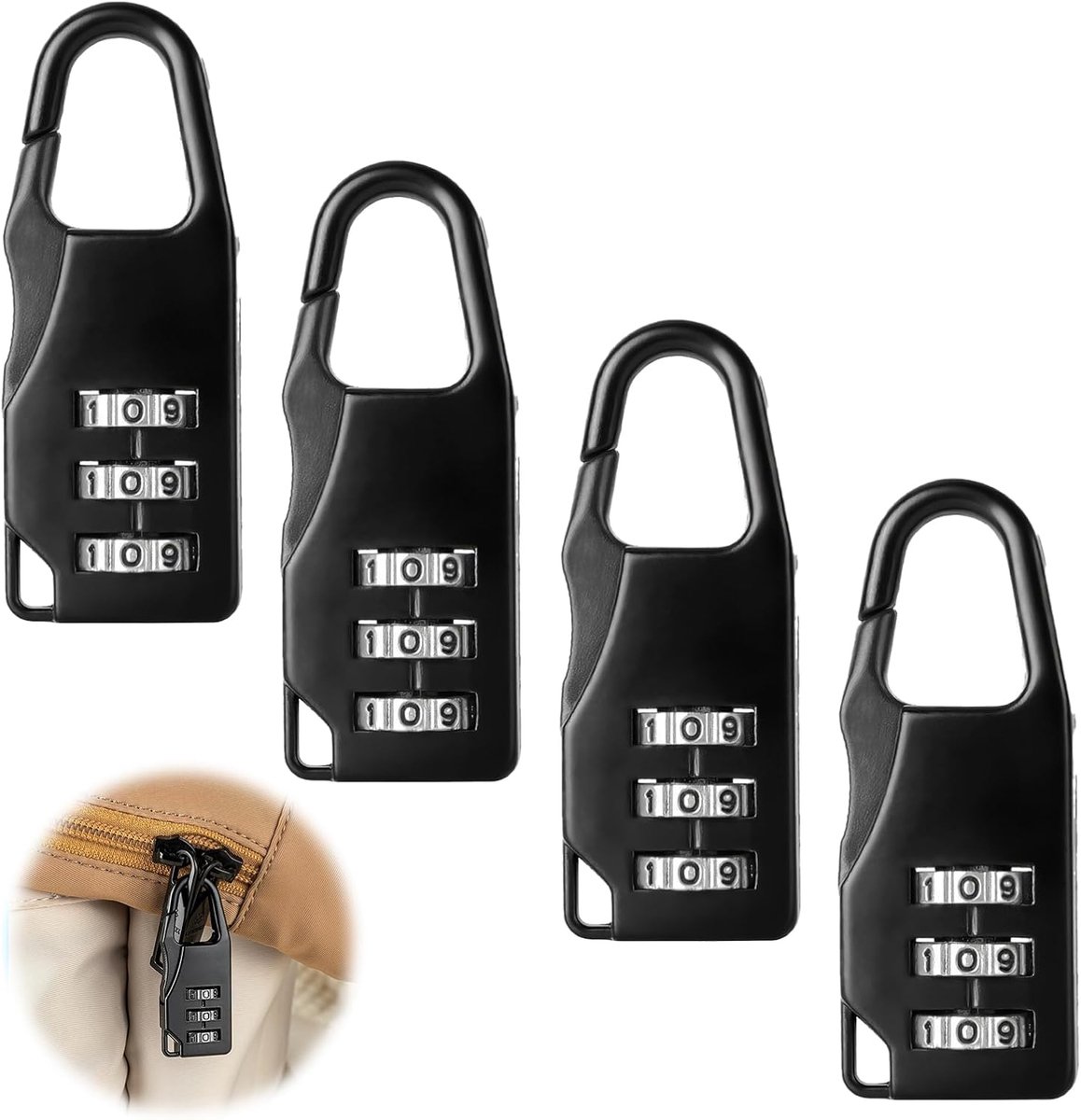 Set van 4 koffersloten, mini-combinatieslot, combinatieslot, 3-cijferig, duurzaam en weerbestendig, ideaal voor reisbagage, koffers en rugzakken, eenvoudige en gereedschapsloze montage - Cyslmuk®