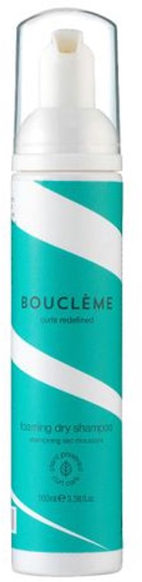 Fles met teal- en witte spiraalvormige strepen voor droogshampoo met een witte dop.