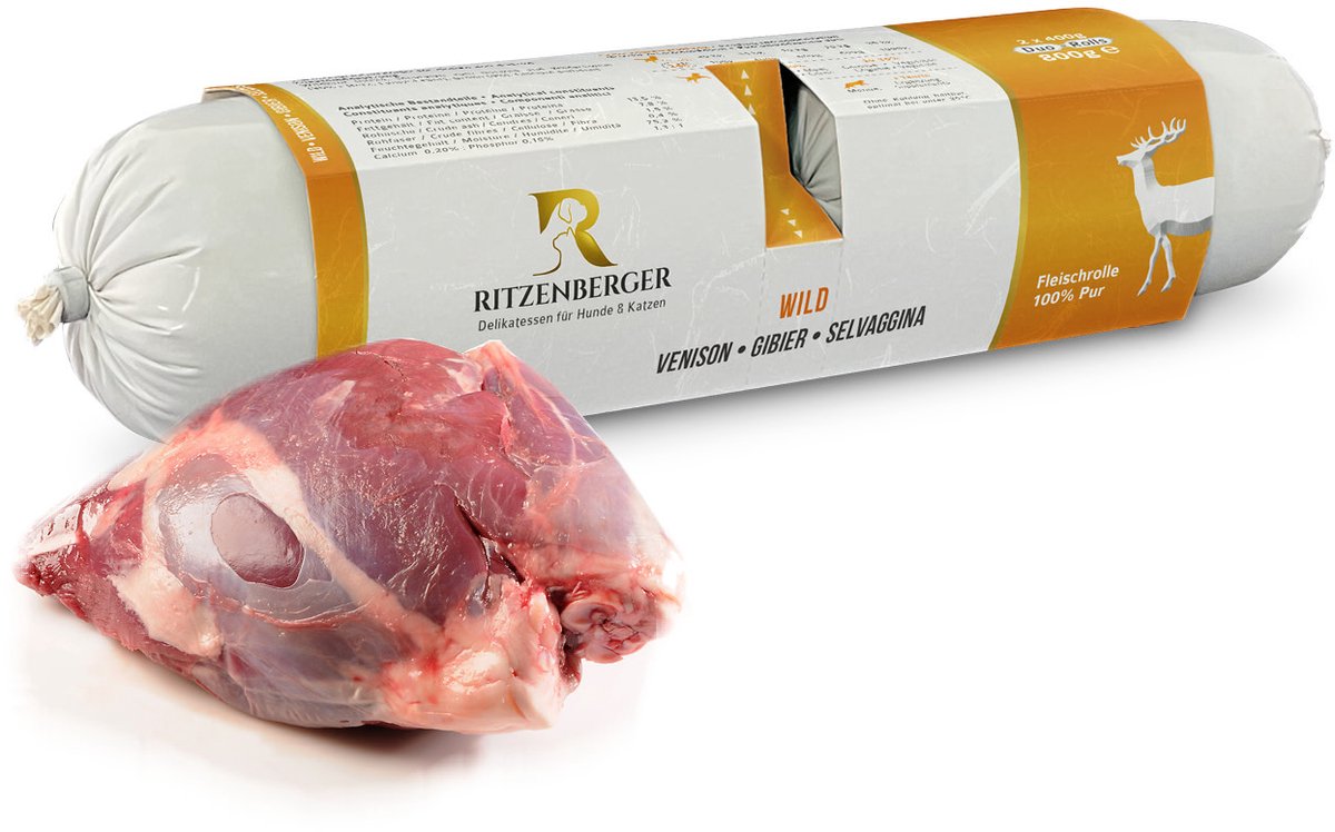 Ritzenberger puur Wild gestoomde worst. Doos 24 x 400 gram. Totaal 9.6 kilo