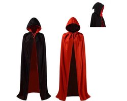 Daity 1 Pack Halloween-cape - Grim Reaper's Cape - Zwarte en rode enkel- of dubbellaagse cape - Piratencape - Heksencape - Halloween-cape met capuchon - Vampierencape - Halloween-kostuum - 150 cm