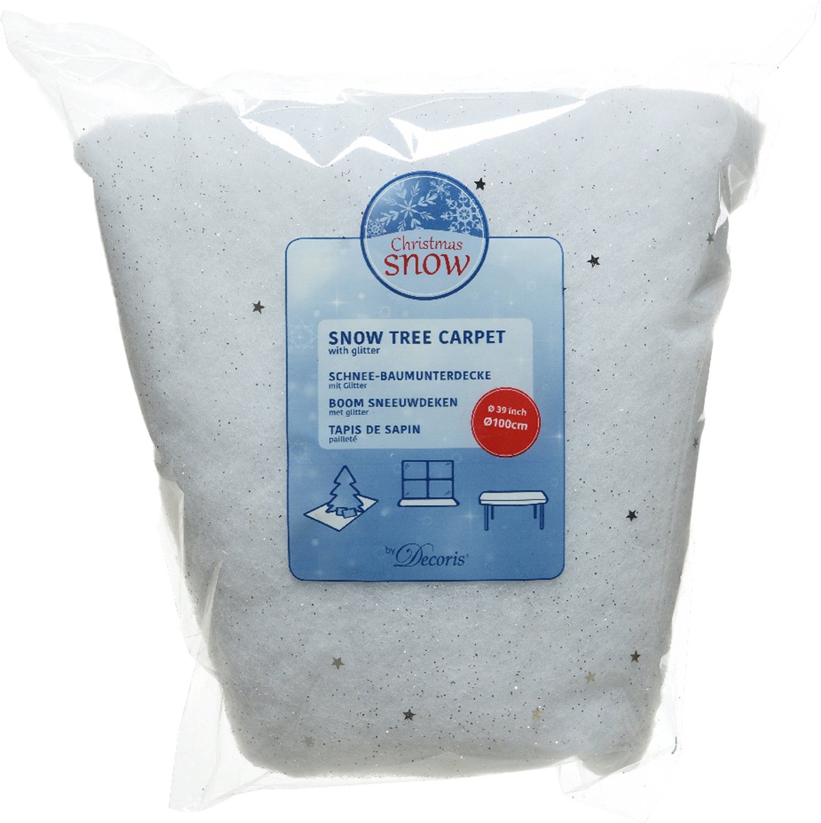 Decoris Kerstboomrok - wit - glitter - D100 cm - polyester - kerstboomkleed - boomkleed - sneeuw kerstboom rok