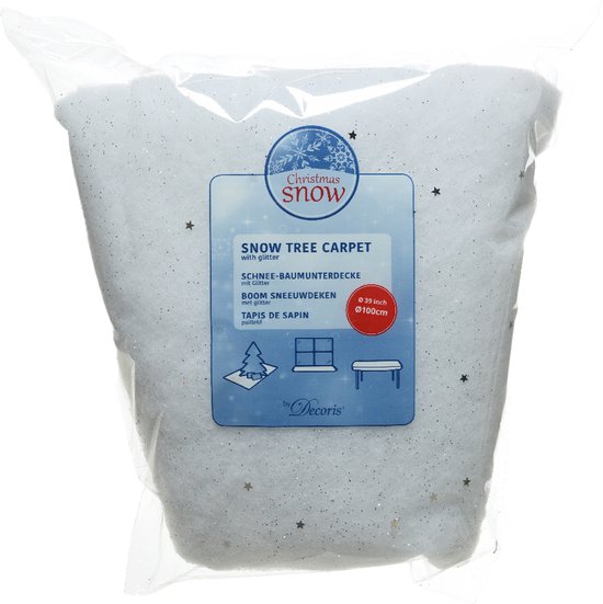 Decoris Kerstboomrok - wit - glitter - D100 cm - polyester - kerstboomkleed - boomkleed - sneeuw kerstboom rok