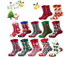 Kerstsokken - 12 Paar - Kerstpatronen - Christmas Socks - Warme Sokken - Perfect Kerstcadeau - Sokken - Kerst - Vakantie Katoenen Sokken - Geschikt Voor Vrije Tijd, Thuis - Geschikt Voor Mardi Gras, Pasen, Verjaardagen, Kerstmis En Thanksgiving