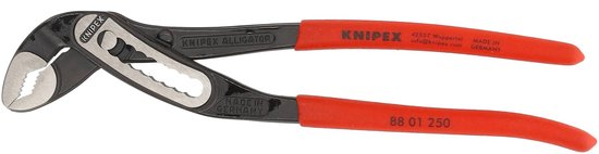 Knipex Alligator waterpomptang 250mm, gepolijst, met rode handvatten.