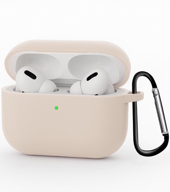 Hoesje - Geschikt voor Apple Airpods Pro 3 - met Clip - Siliconen Hoes - Silicone Case Cover - Zand