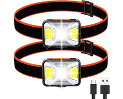 Krachtige hoofdlamp [2-pack], LED-hoofdlamp, USB oplaadbaar, 200 lumen, 5 verlichtingsmodi, wit en rood licht, IPX5 waterdicht, geschikt voor vissen, kamperen, lezen, wandelen, fietsen, enz.