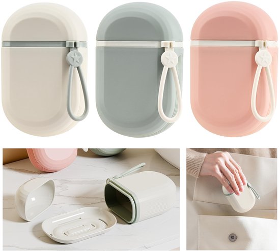 Lot de 3 boîtes à savon de voyage étanches avec égouttoir, contenant portable pour savon solide, petit porte-savon avec couvercle pour l'extérieur et le camping (Wit , vert et Wit)