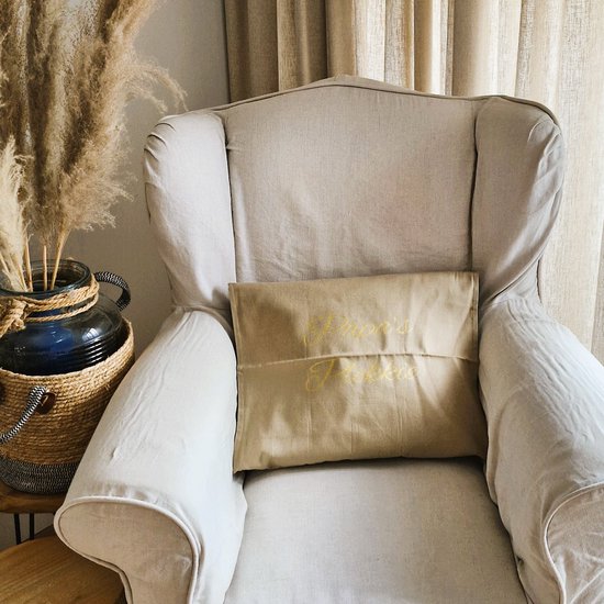 Sierkussen Kussen met tekst bedrukt cadeau voor man papa | papa’s plekkie beige met opdruk goud met vulling | 50x50 cm | vaderdag verjaardag feestdagen sinterklaas kerstmis voor de liefste aanstaande vader zwangerschap aankondiging bekendmaking