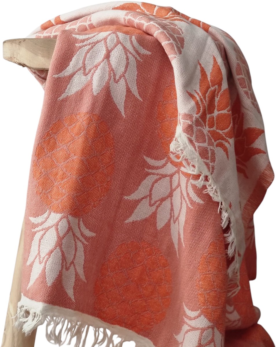 Ederlezi- Jacquard Hamamdoek - Peshtemal - Saunadoek - Ananas - Oranje - %100 Katoen - 90x170cm