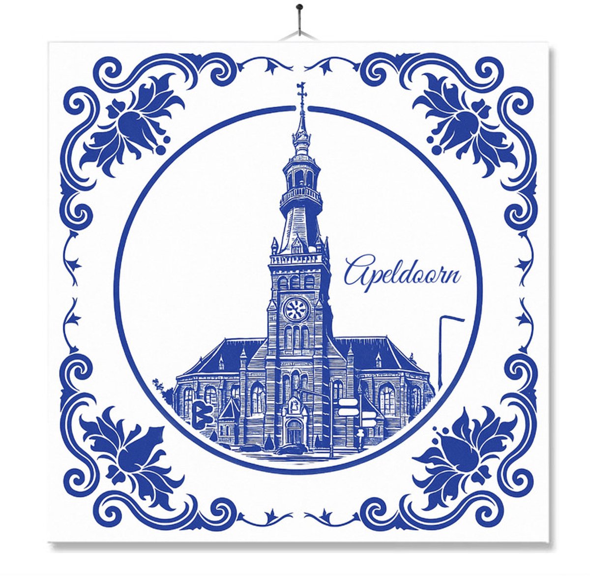 Tegel Met Opdruk | Apeldoorn | Delft Blauw | Cadeau | Inclusief Geschenkdoos | Standaard | Ophangsysteem