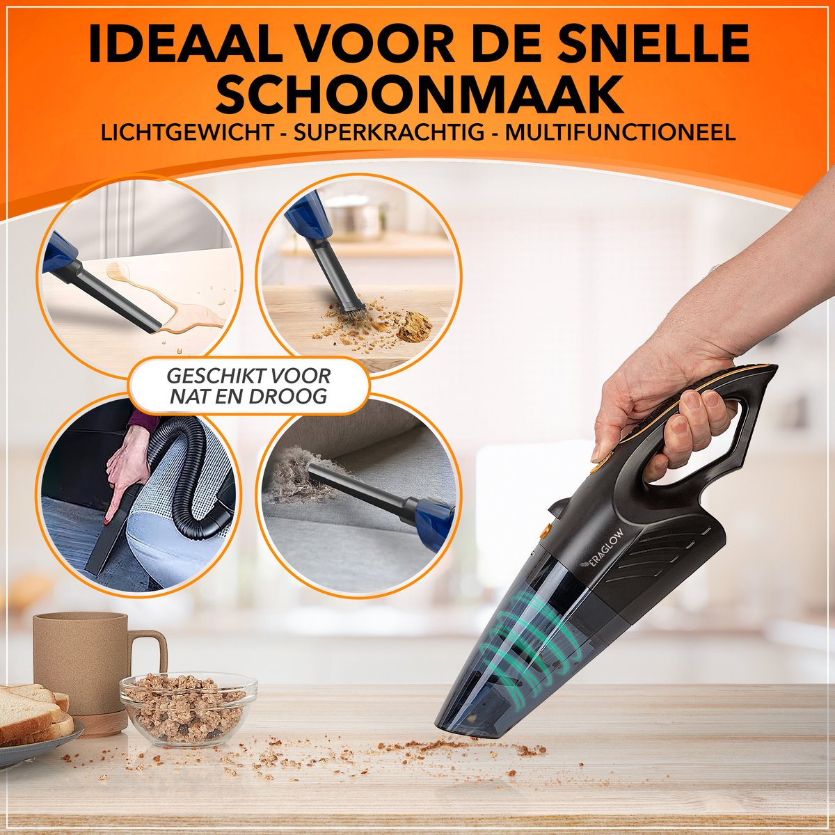 Eraglow® Kruimeldief met Steel Snoerloos Oranje-Zwart - afbeelding 3