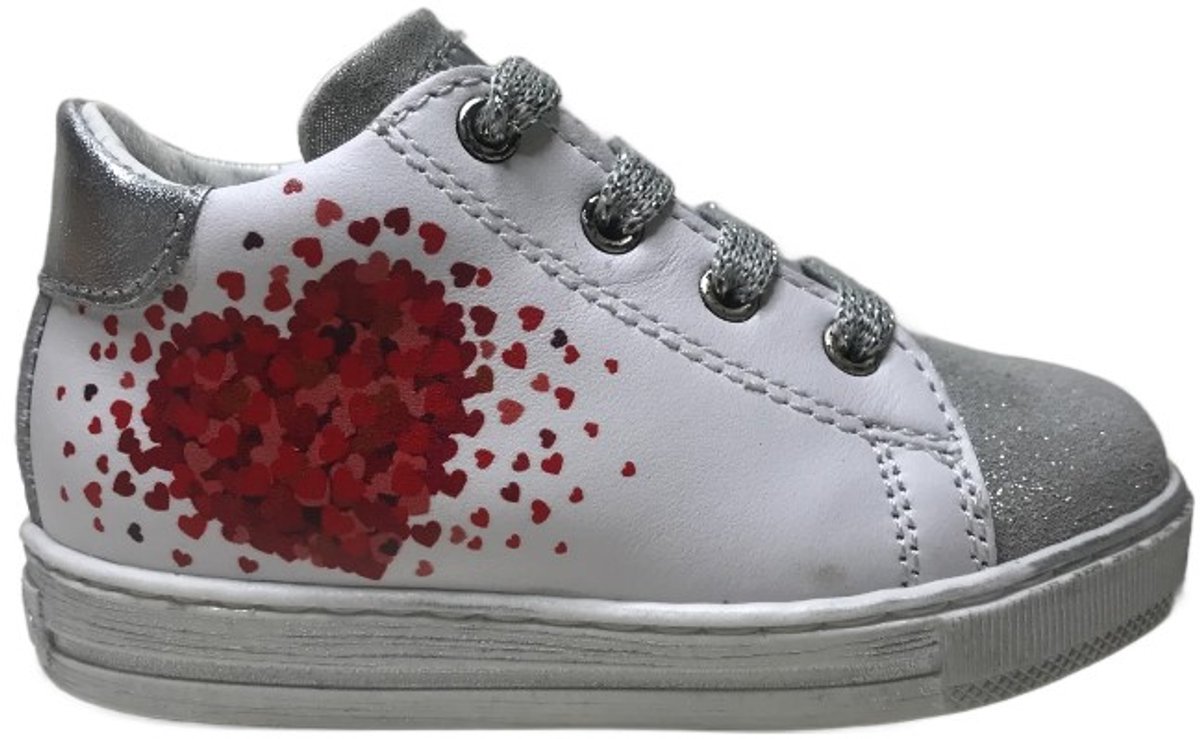 Falcotto - Corrason - Mt 19 - Veter rode hartjes lederen sneakers - wit/zilver