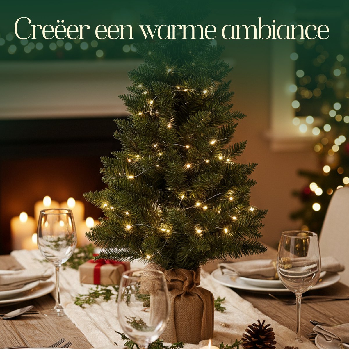 Meisterhome 3 delige Set Kunstkerstbomen met LED-verlichting - groen - Kerstboom – 3 stuks – Groen – 75/90/125 cm – Jute Voet – Brandwerend PVC – foto 7