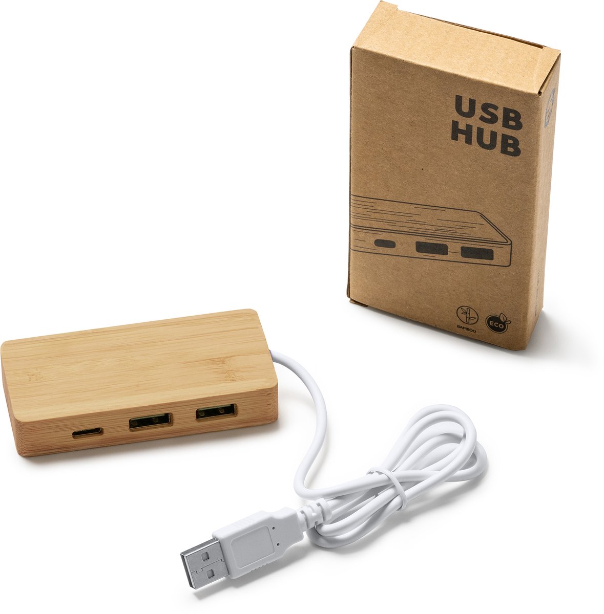 USB Splitter - 3 Poorten - Bamboe - USB-ingangsaansluitingen - 1 Type-C- en 2 USB-uitgangen - Eco