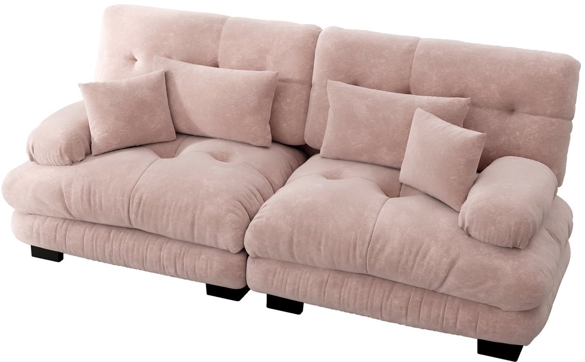 Merax Bankstel – 2-Zitsbank met Lendenkussens en Sierkussens – Chenille Stof – Massief Houten Frame – Roze