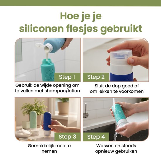 Tu‑Untangle Flacons de Voyage Silicone 90 ml – 8 Pièces (2x4) – Réutilisables & Antifuite – Format Cabine – Écologiques