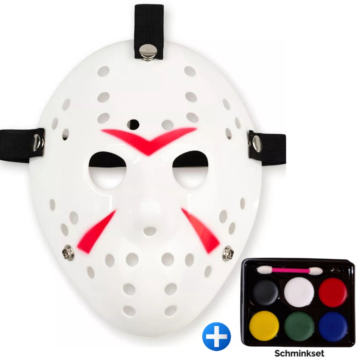 TECQX Jason Voorhees Hockey Masker - Halloween Masker - Inclusief Schminkset 6 kleuren - Horror Film Friday The 13th - Cosplay Masker - Verkleedmasker - Wit