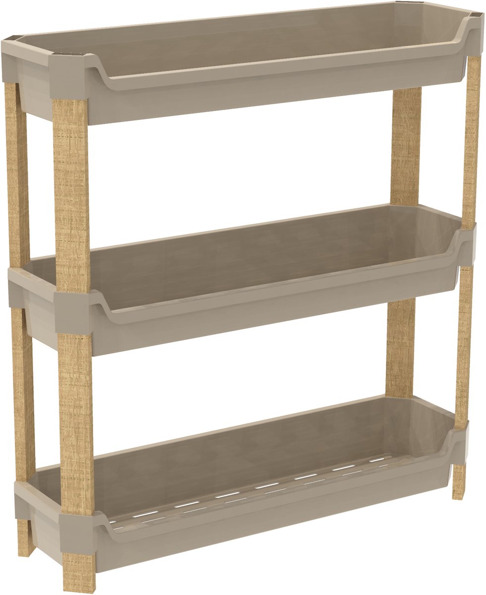 Fixwood 3-laags Modulair Opbergrek – Natuurlijke Houtlook & Crèmekleur – Badkamerrek, Keukenrek of Plantenrek – Stevig & Stapelbaar – 60x20x70 cm
