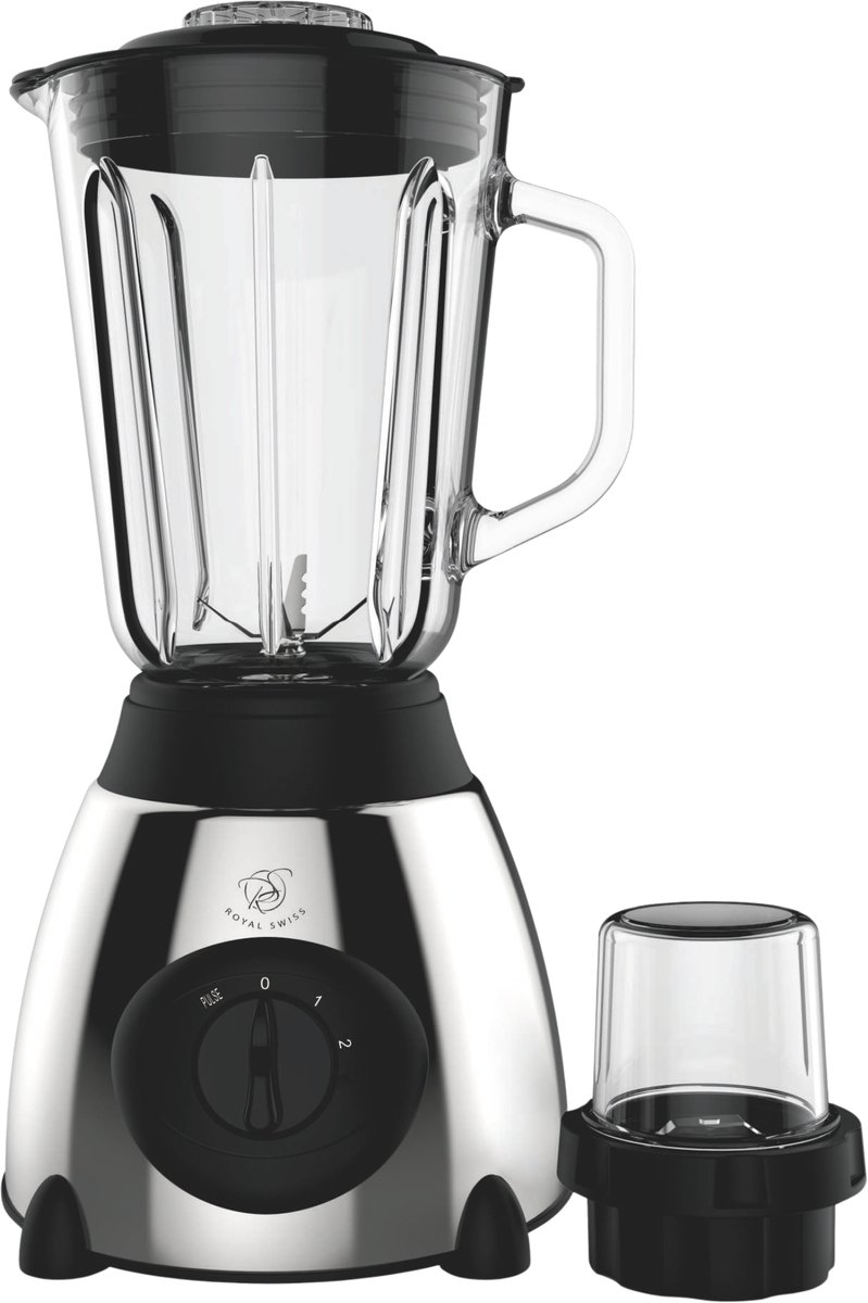 Royal Swiss® Blender met Molen – 1030W – Glazen Kan – 2 Snelheden + Pulse – Zwart