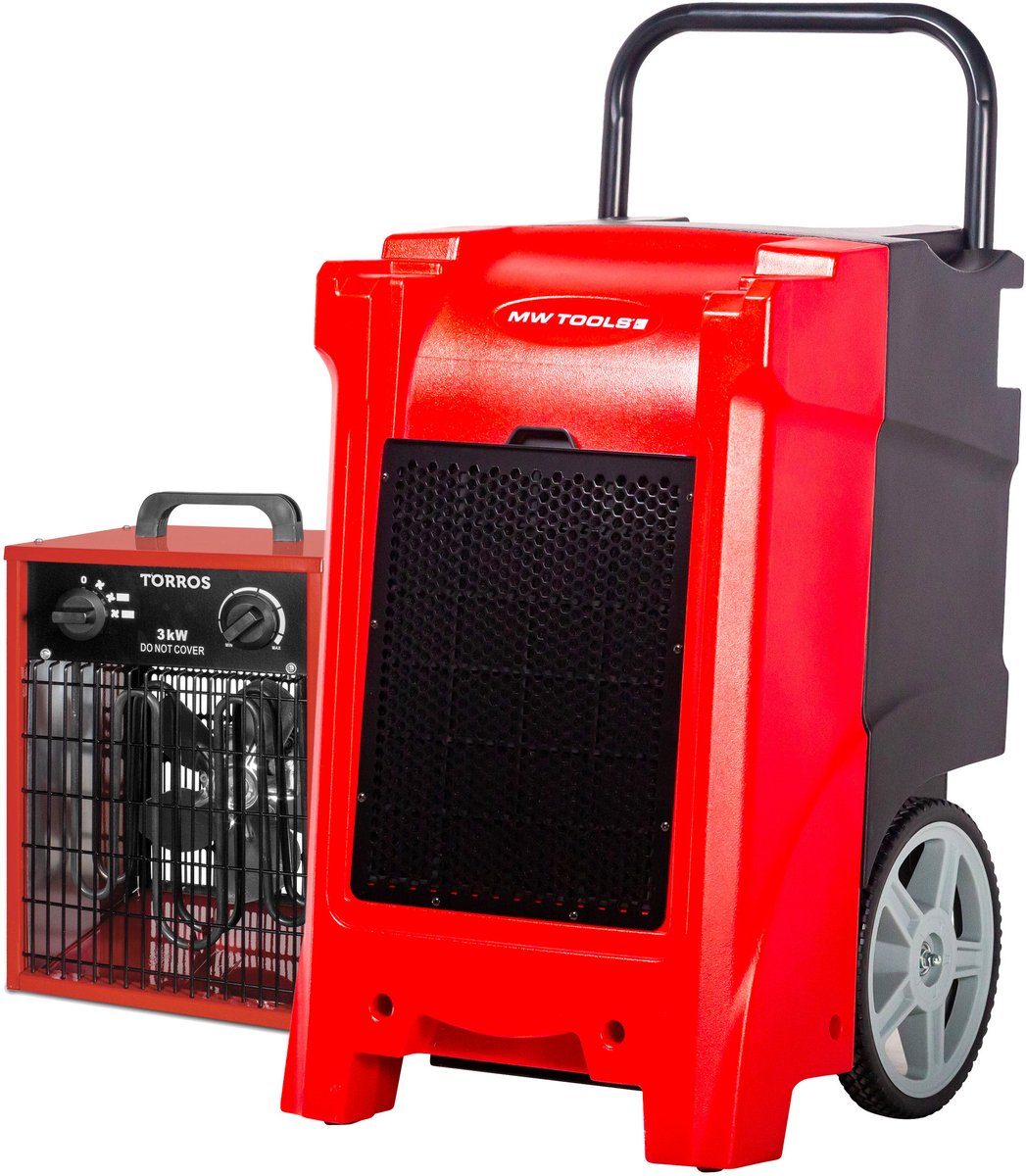 Industriële mobiele bouwdroger PE 90L/dag met pomp en 3 kW warmeluchtblazer elektrisch – Optimale efficiëntie MW Tools BDP90WEL