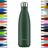FLASKE Original Drinkfles 500 ml - Geïsoleerde RVS Waterfles - BPA-vrij - 12u Warm & 24u Koud - Geschikt als Thermosfles en Thermoskan - Water Bottle Stainless Steel - Moss
