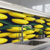 Keuken achterwand 200x80 cm - Spatscherm zelfklevend Gele - Citroenen - Druppels - Fruit - Muurbeschermer - Spatwand fornuis