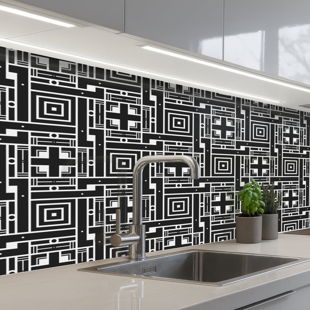 Keuken achterwand 150x60 cm - Spatscherm zelfklevend Geometrie - Patroon - Zwart - Muurbeschermer - Spatwand fornuis