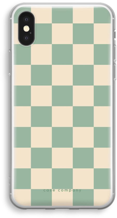 iPhone XS hoesje met een mintgroene en beige ruitjespatroon.