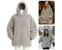 Cheqo® Teddy Hoodie Deken voor Vrouwen Grijs - Grijze Teddy Hoodie - Snuggle Hoodie - Cuddle Hoodie - Hoodie Blanket - Oodie Plaid - Deken - Oversized Hoodie - One Size