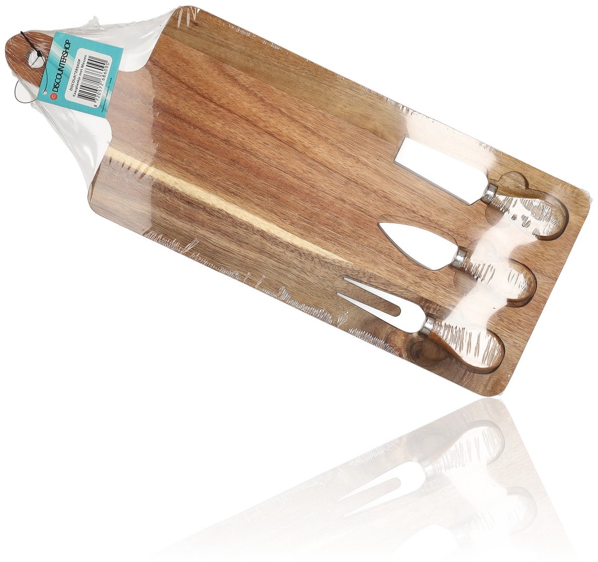 Kaasplankje met Messen – Bamboe Kaasplank met 3 Kaasmessen – Serveerset Houten Plank 42x15,5x1,5 cm voor Kaas, Borrel & Tapas — cadeau in Kookcadeaus - foto 4