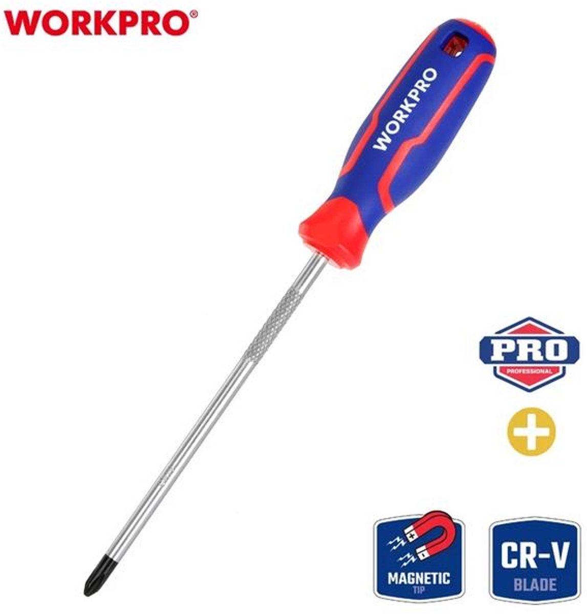 WORKPRO WP221035 Schroevendraaier Pozi PZ0 × 75 mm – CR-V Staal – Magnetische Punt & Ergonomisch Handvat