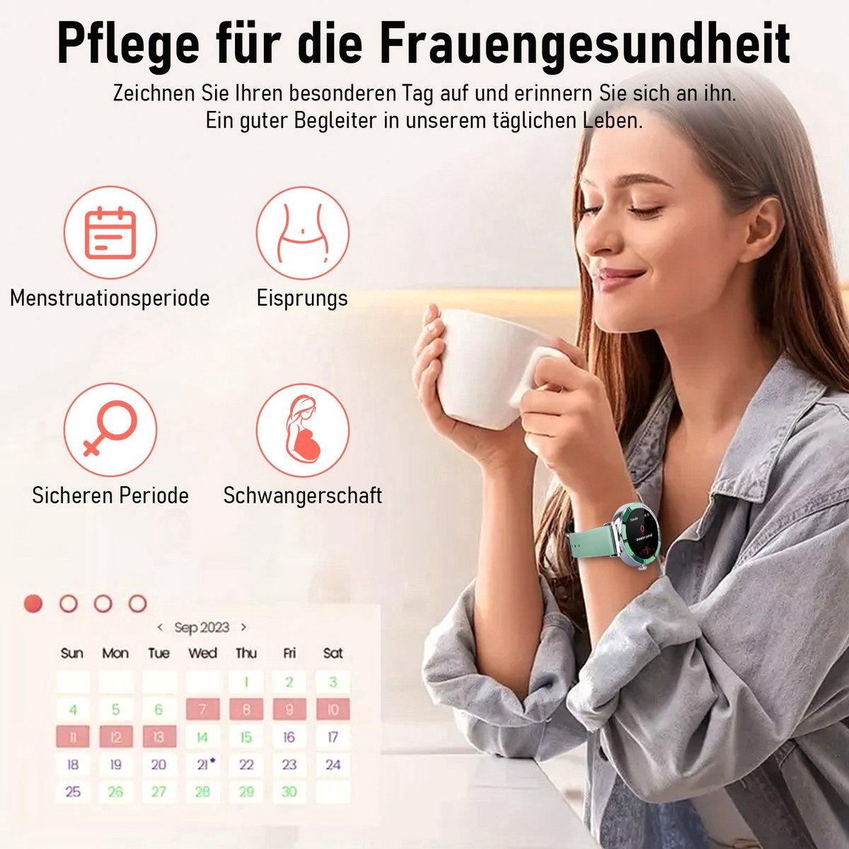 Afbeelding 3 van Smartwatch Dames Roze IP67 Waterdicht met Hartslagmeter