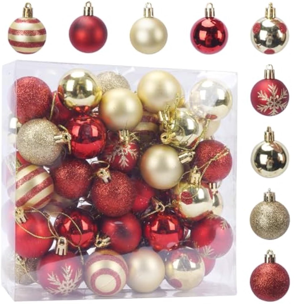 Rode en gouden kunststof kerstballen met een diameter van 4 cm voor kerstboomversiering.