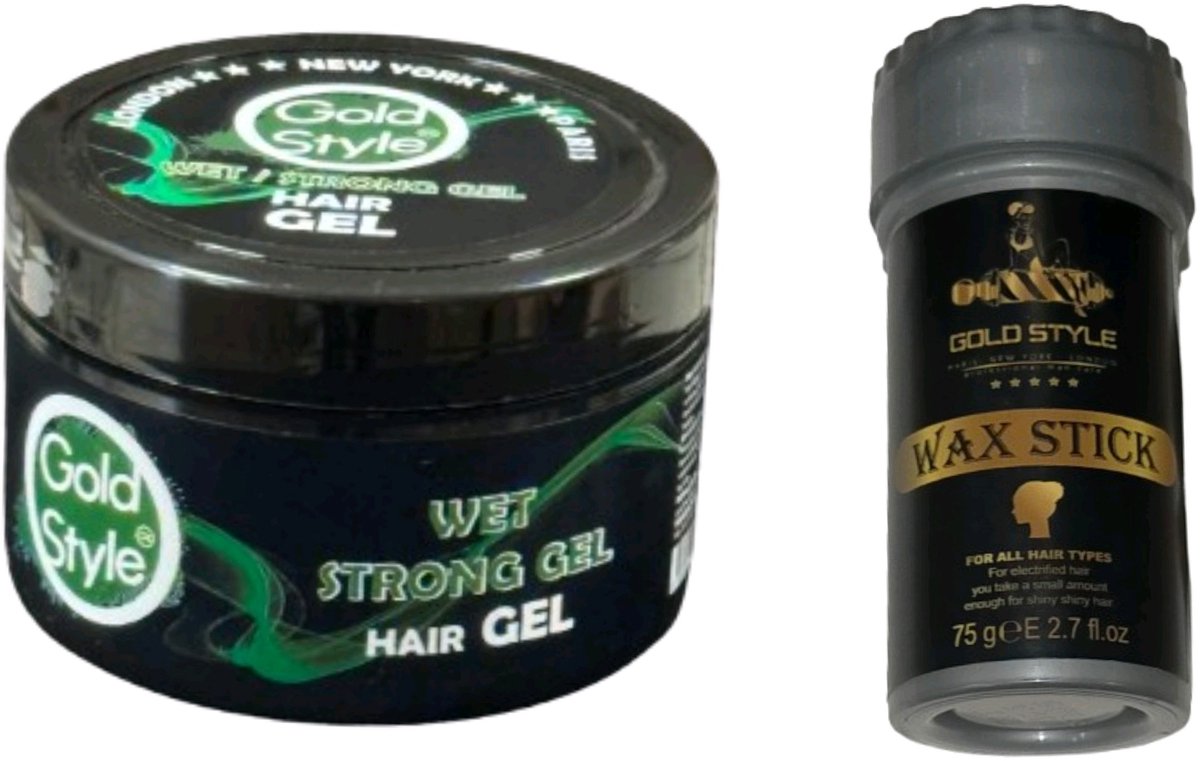 Gold Style Hair Gel – Wet Look / Strong Hold – 500 ml + Gold Style Wax stick 75 gram - Haarwax - haar gel - wax stick - Haarstyling