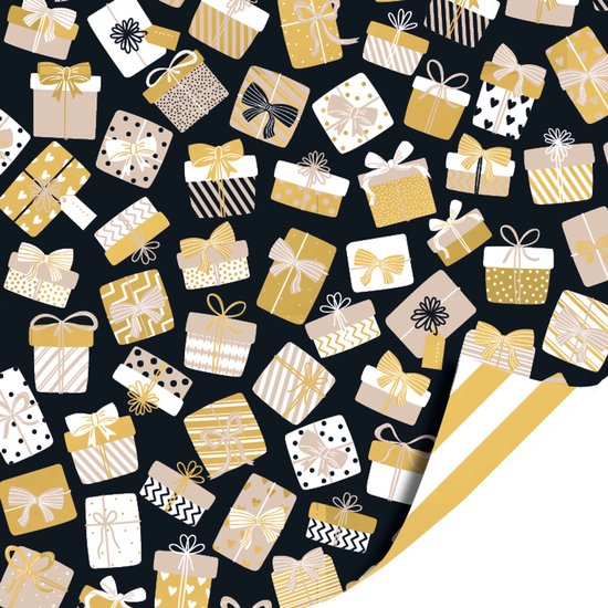 Bellatio Decorations Inpakpapier - 1x rol - zwart - unikleur - 200 x 70