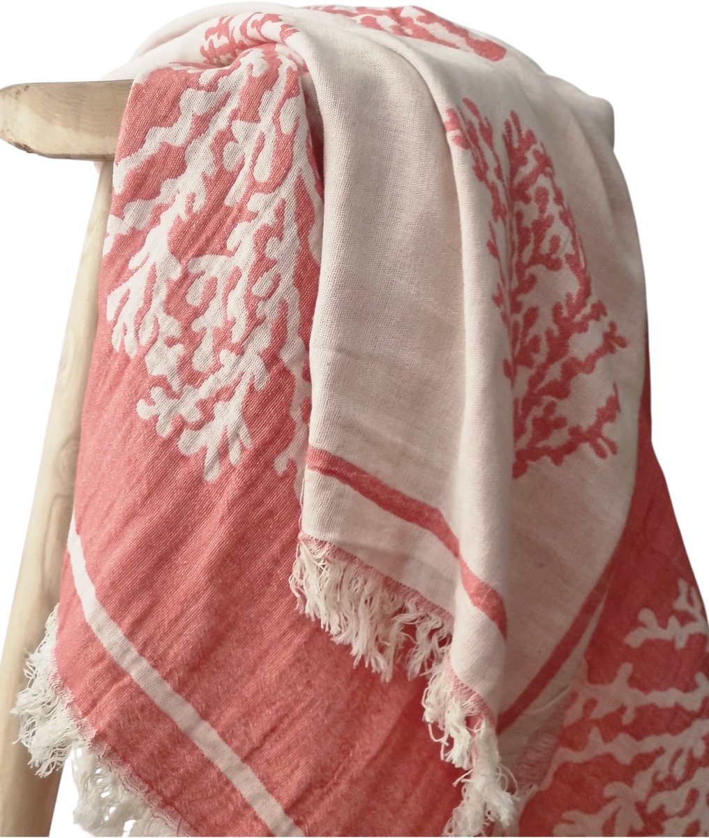 Ederlezi - Jacquard Hamamdoek - Peshtemal - Saunadoek - Koraal Roze - %100 Katoen - 90x170cm
