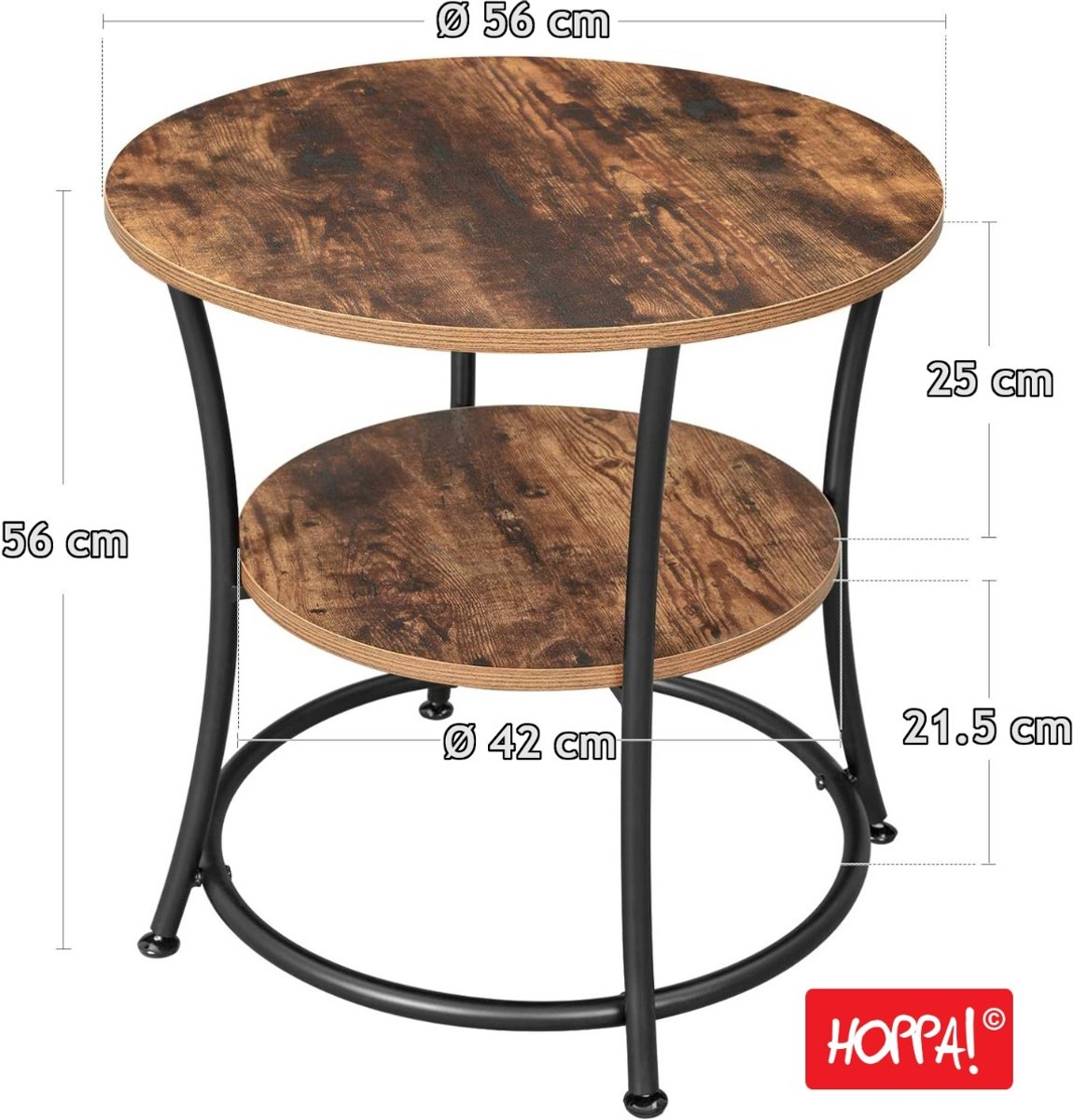 Axdwfd bijzettafel 2-laags ronde tafel bank tafel | massief hout bijzettafel | familie slaapkamer woonkamer - bruin