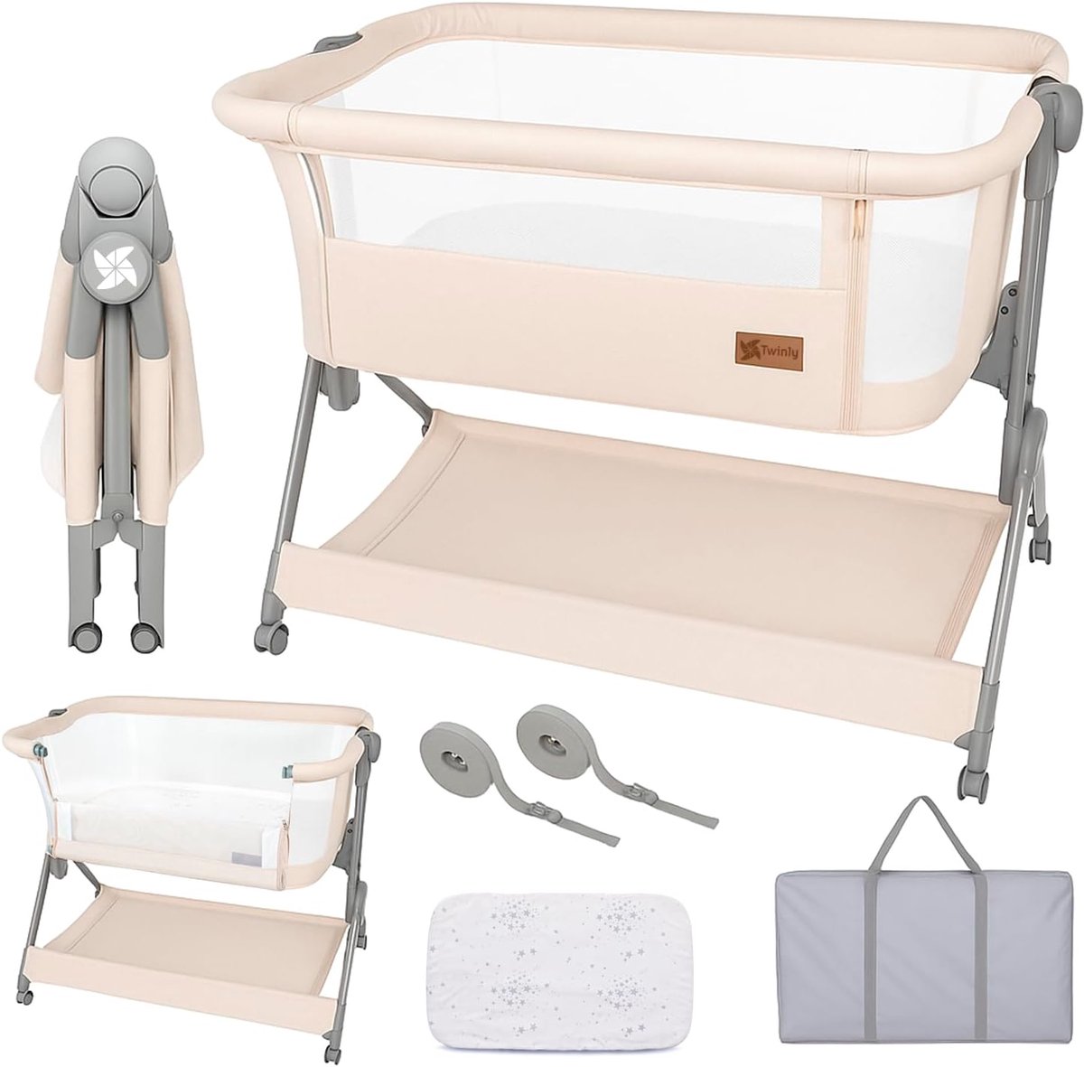 Bijzetbed Baby Comfortly - Inklapbaar en Verstelbaar met Ademend Matras, Geschikt vanaf 0+ maanden tot 9 kg