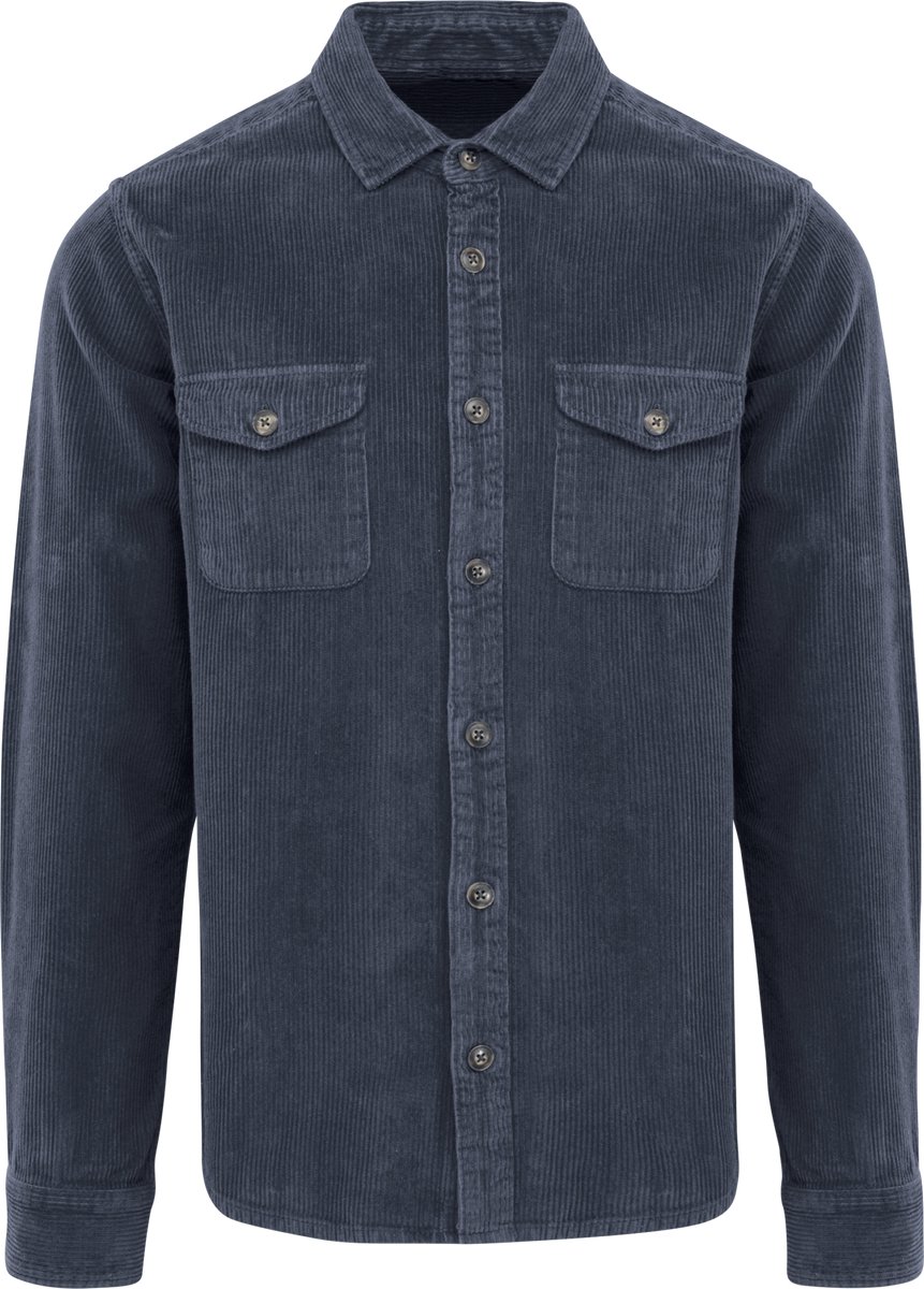Spasso Ecologisch verwassen herenovershirt in ribfluweel SP519 - Washed Navy Blue - M